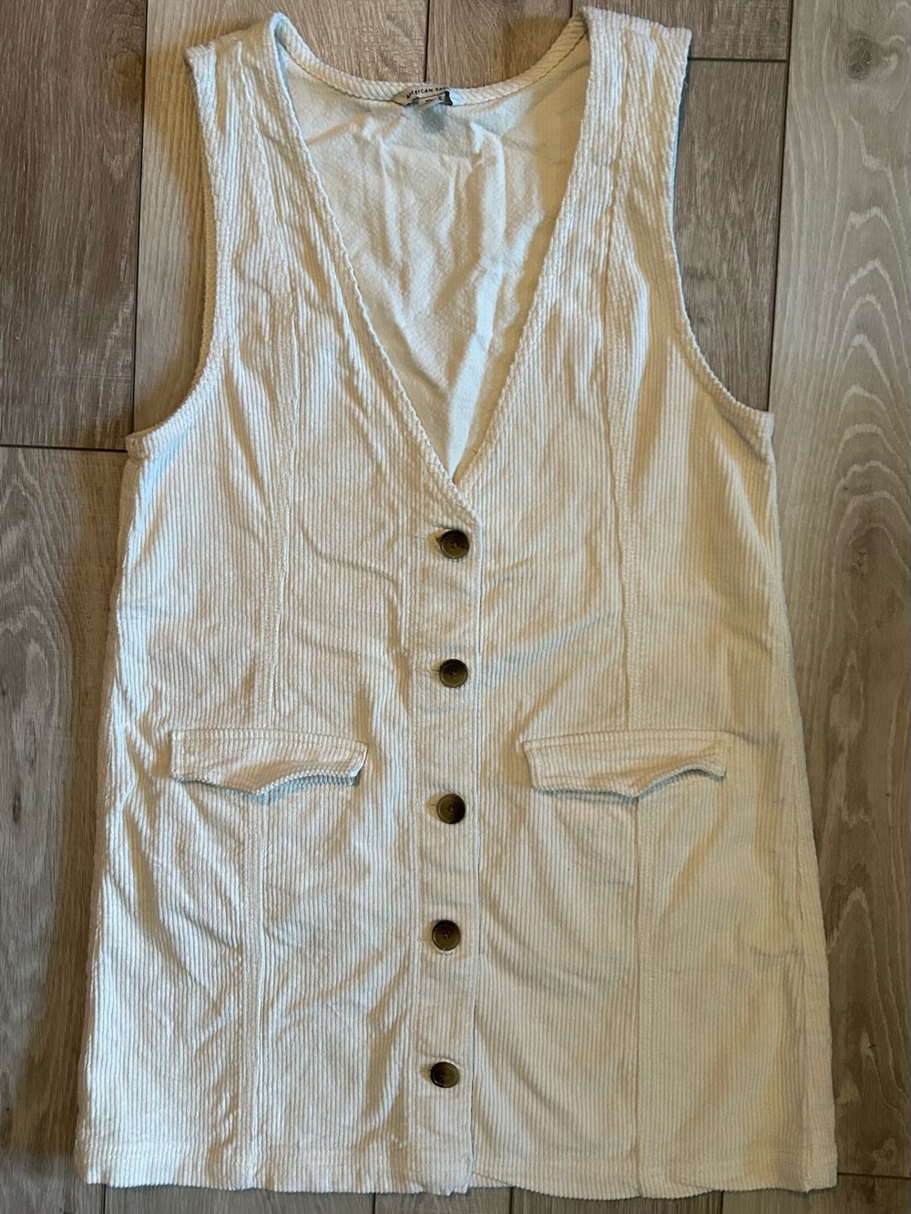 American Eagle Outfitters Cream Corduroy Button-Front Romper Dress- Size Medium